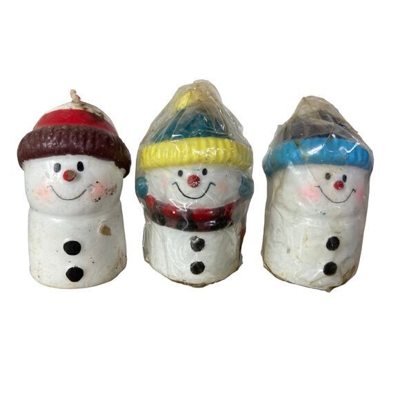 Vintage S'‎ More Love Snowman Candles Set of 3 Christmas Decor - Picture 1 of 7
